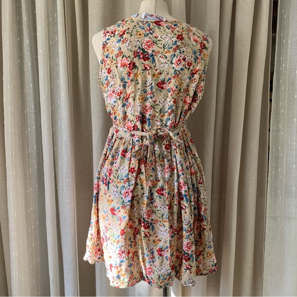 VINTAGE STYLE MINI COTTAGECORE FLORAL TIE UP SUMMER DRESS L - Picture 5 of 7